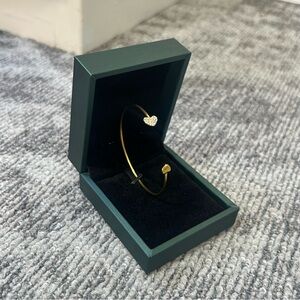 Gold Pavé Bangle Cuff Rhinestone Diamond Inlay Heart of Gold Dainty Bracelet✨